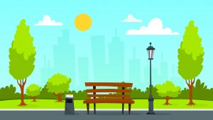 clipart of park scene in front of cityscape 