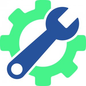 lime green gear with blue wrench clipart 